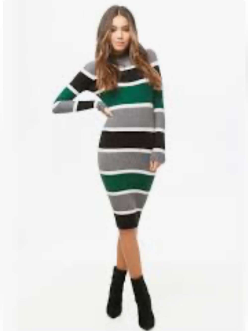 Forever 21 Contemporary Striped Ribbed Mock Neck Sweater Midi Dress